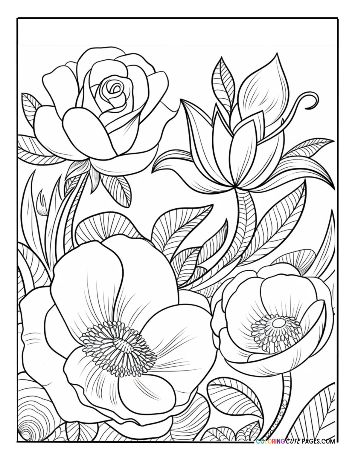 Adult Flowers Coloring Pages (Free PDF Printables)