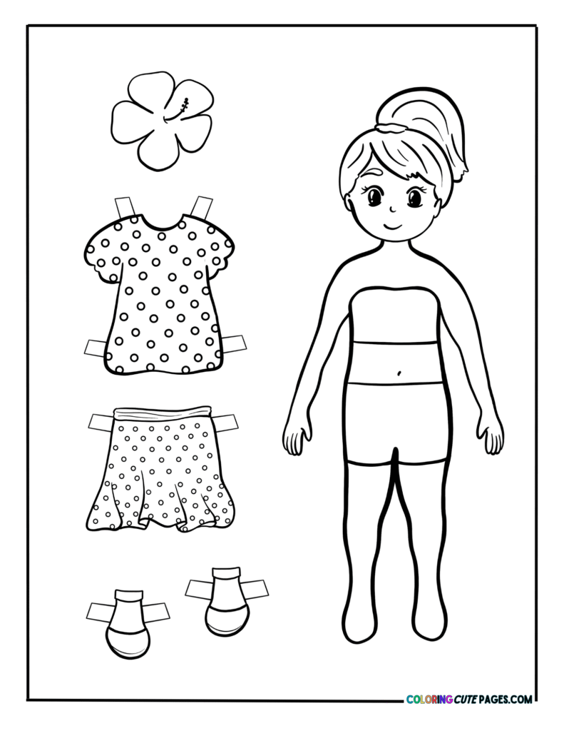 Paper doll girl with blouse, skirt, and shoes