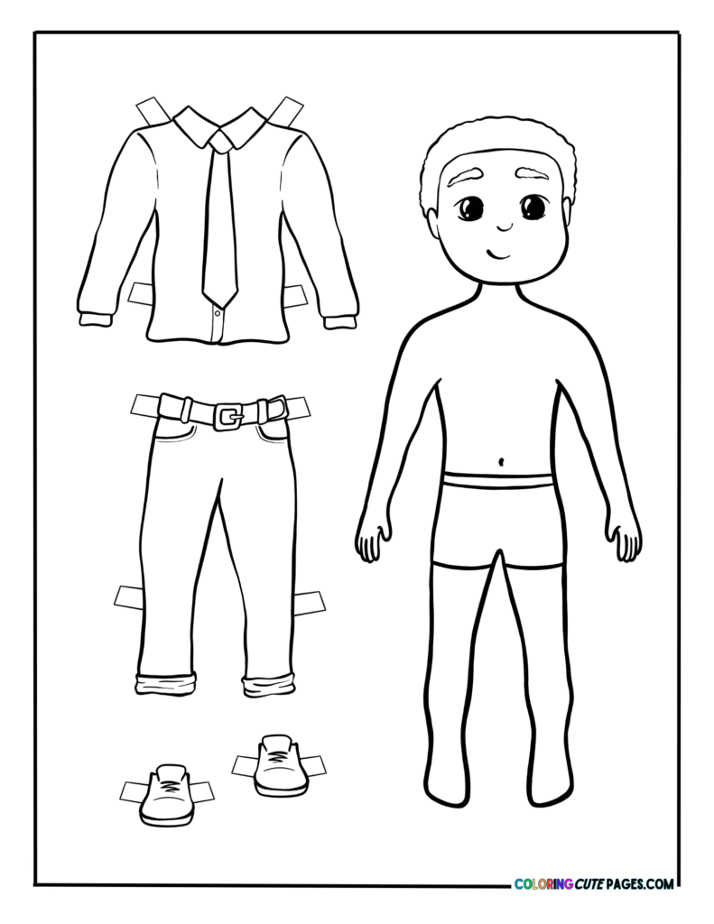 Paper doll boy with shirt, tie, pants, and shoes