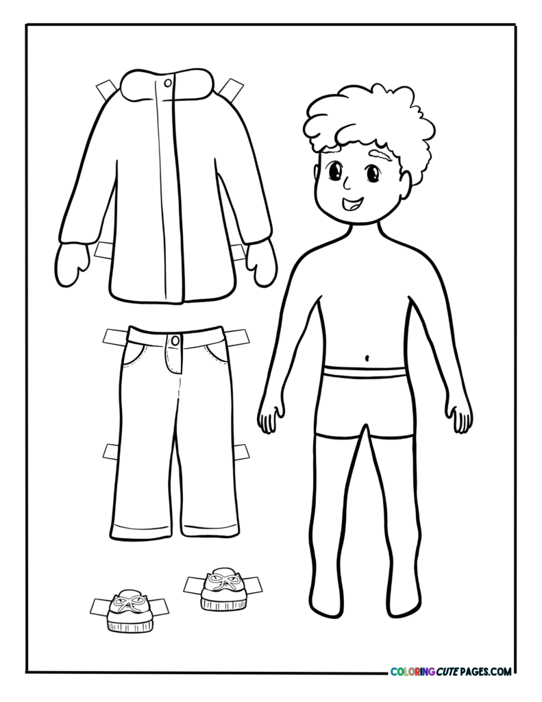 Paper doll boy with jacket, pants, and shoes set