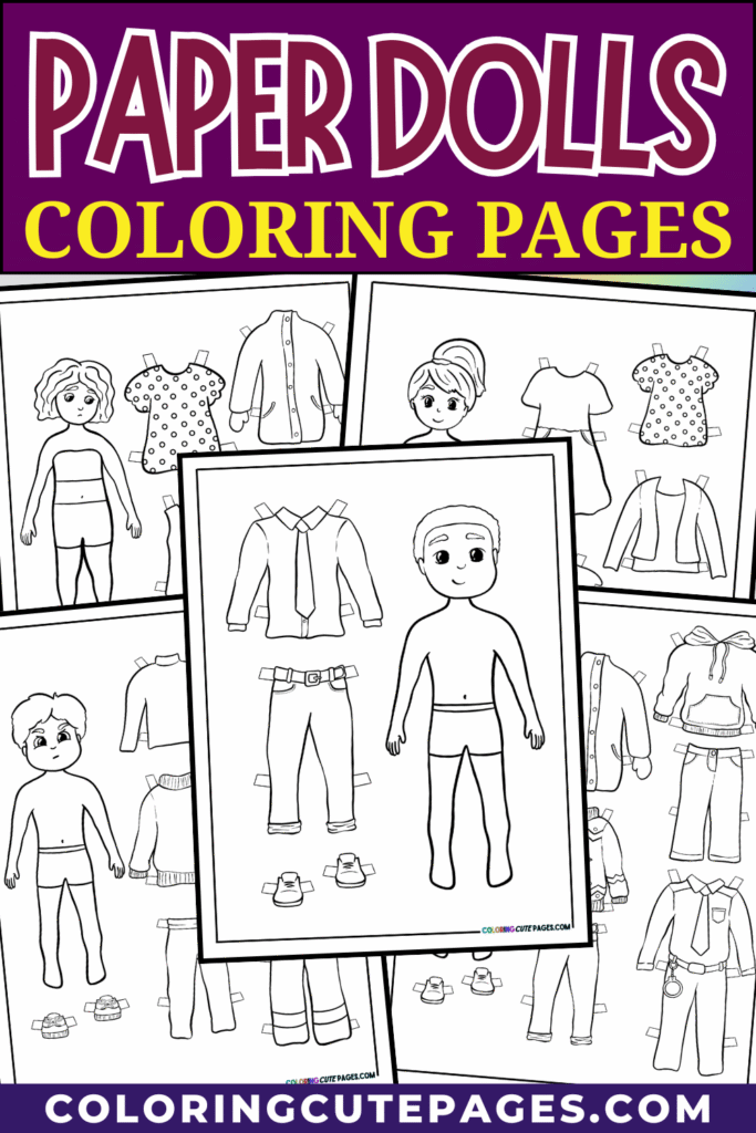 Paper dolls coloring pages collage with printable outfits and characters