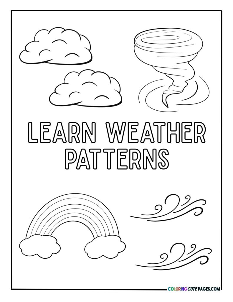 Weather symbols with rainbow and tornado