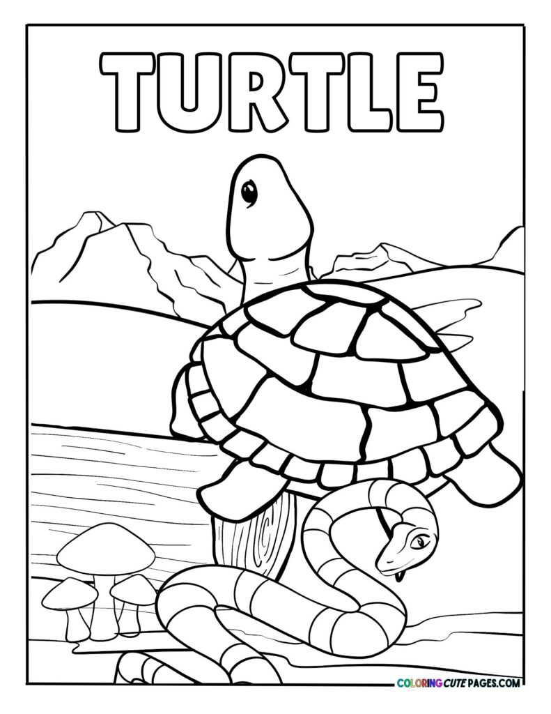 Turtle standing near a snake