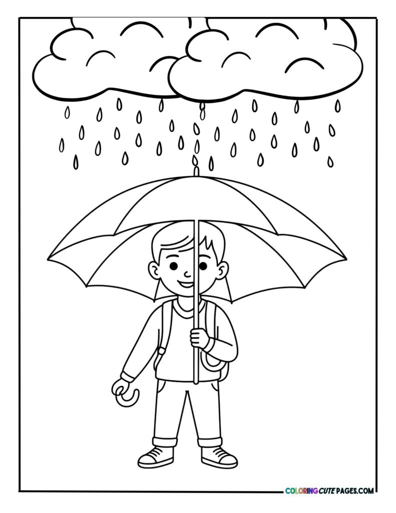 Child holding umbrella in the rain