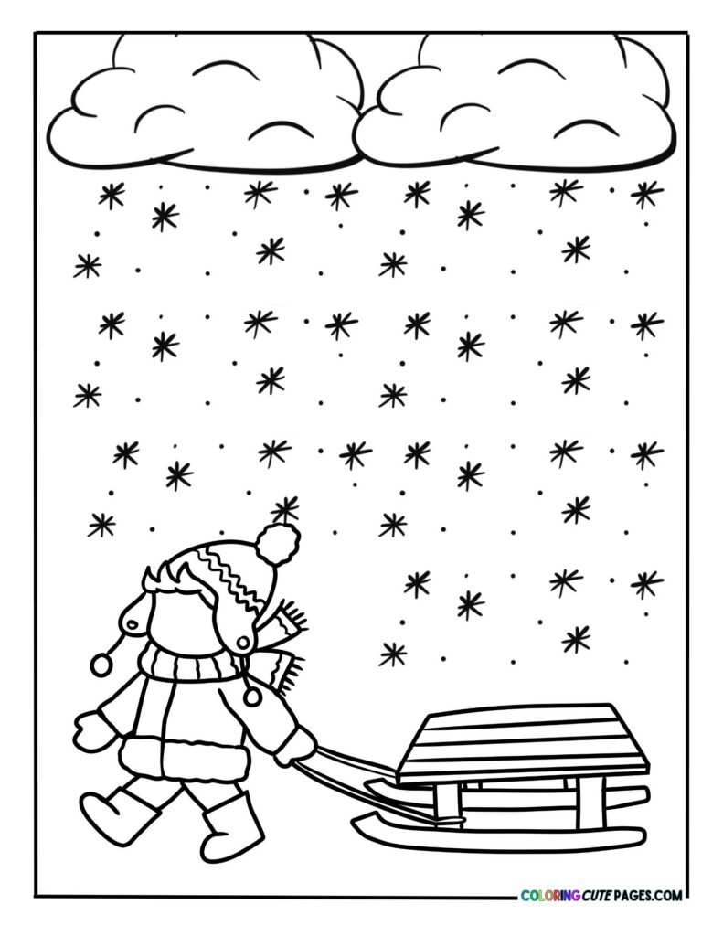 Child pulling a sled in snowy weather