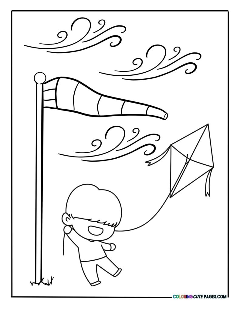 Child flying a kite in windy weather