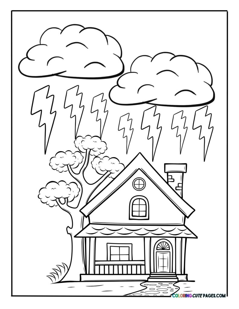 Lightning storm above a house