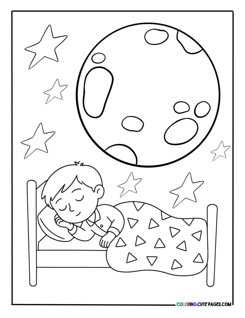 Child sleeping under a moonlit sky