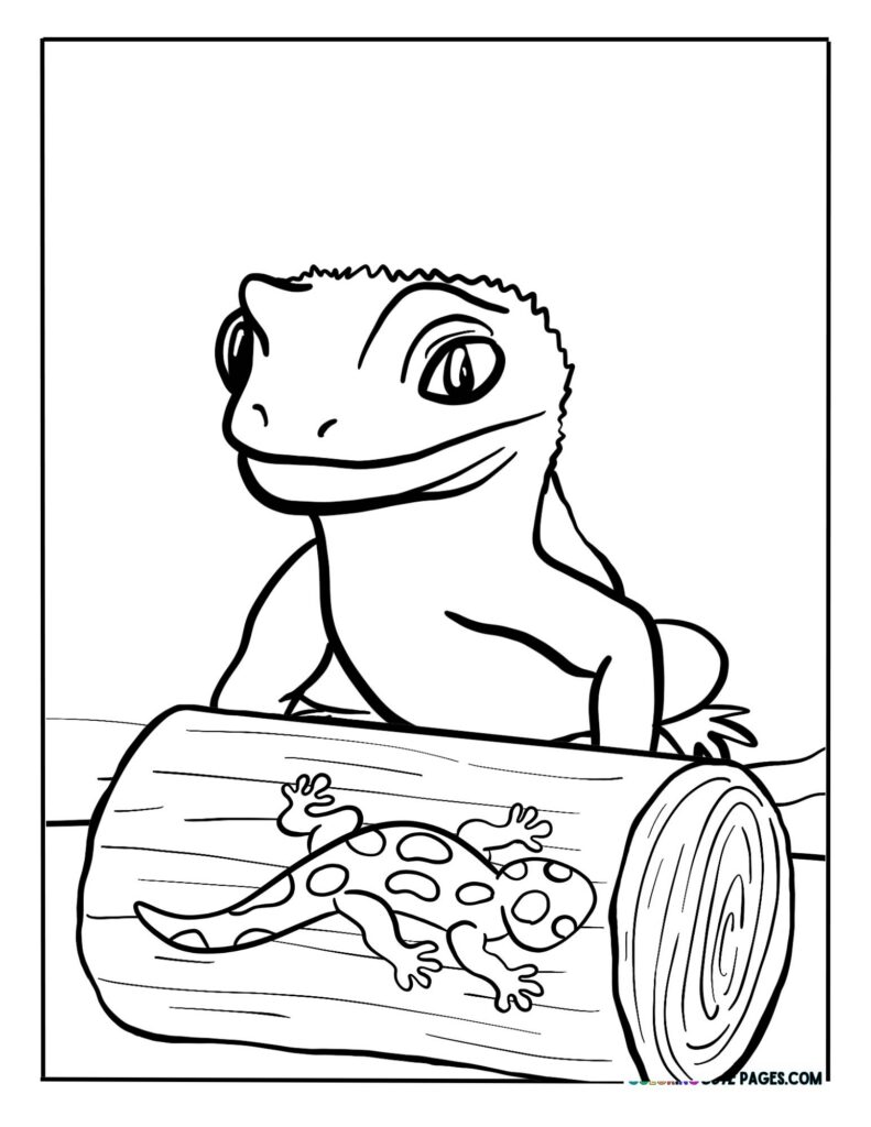 Smiling lizard on a log