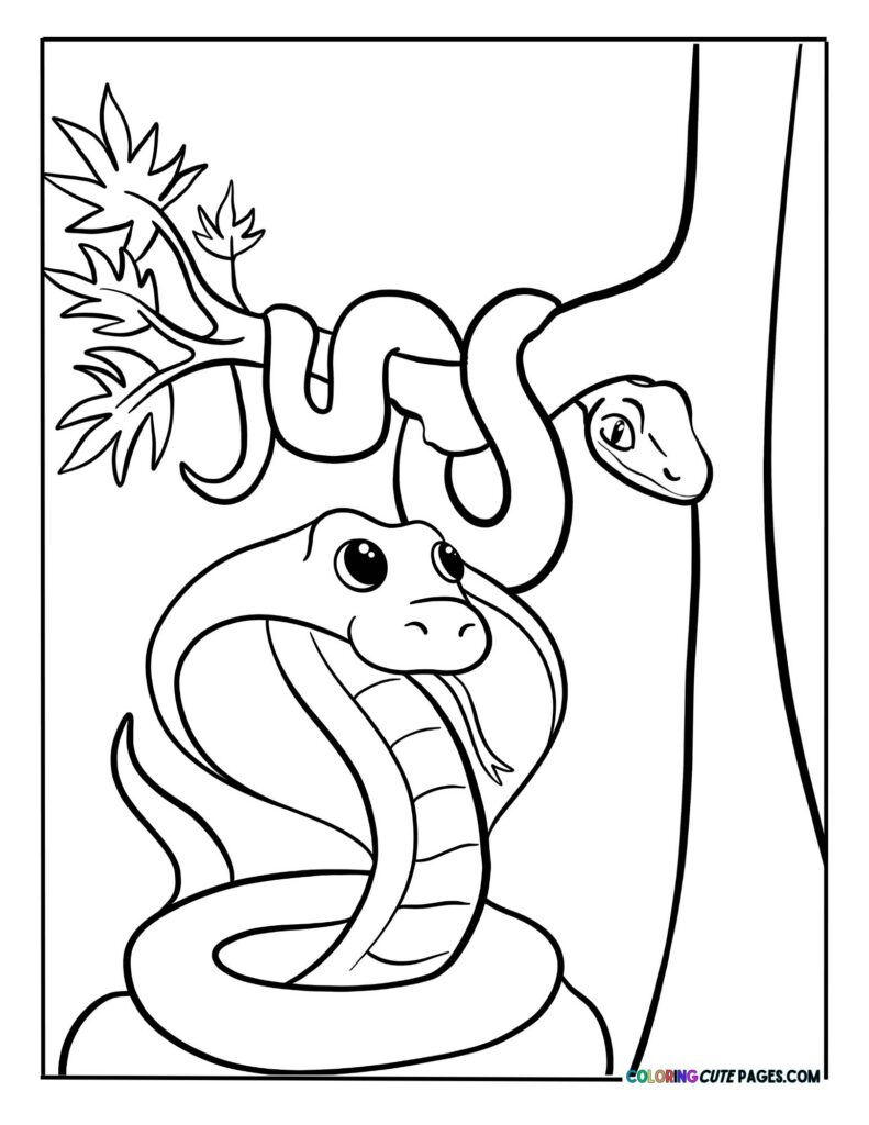 Cobra and snake hanging on a tree