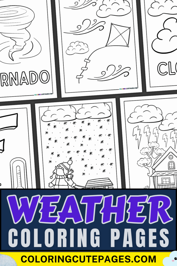 Weather coloring pages collage with storm and cloud designs