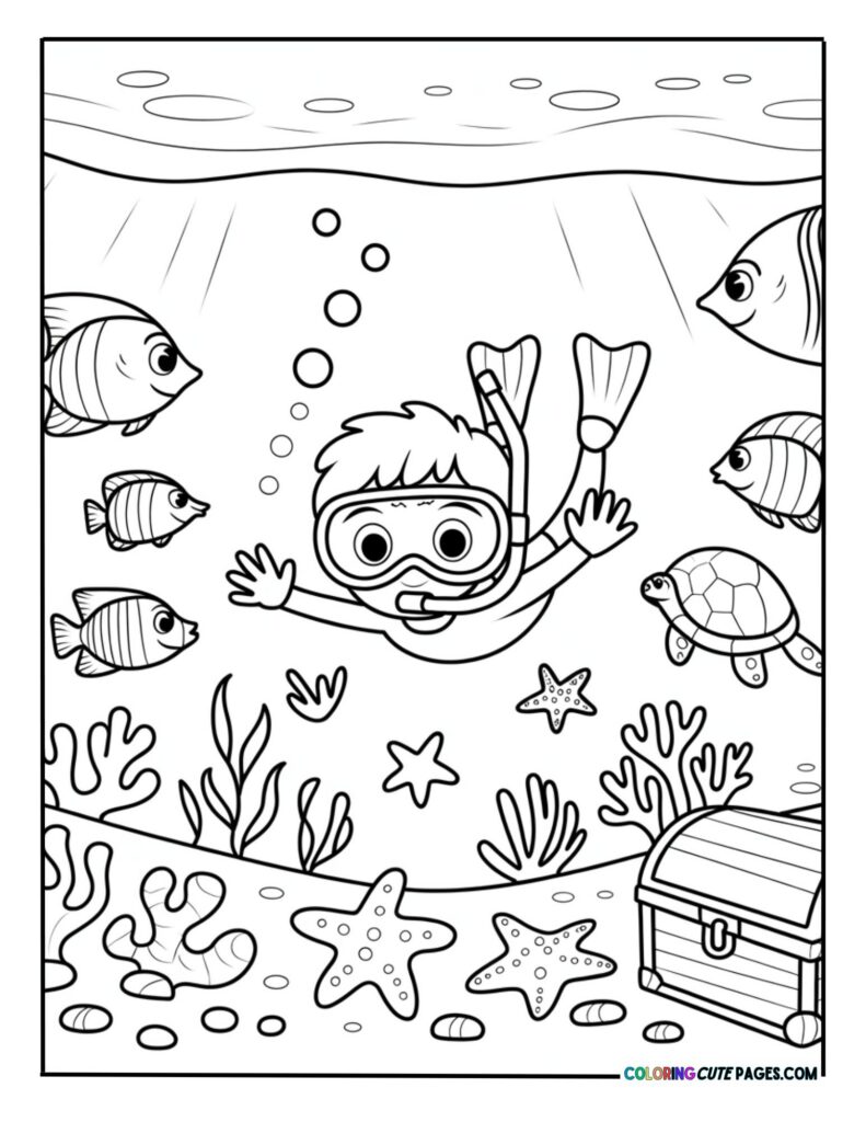 Young diver exploring an underwater ocean scene