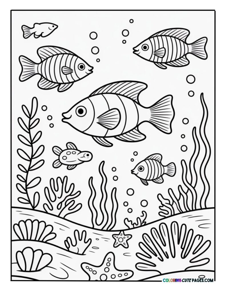 Fish swimming through a coral reef habitat
