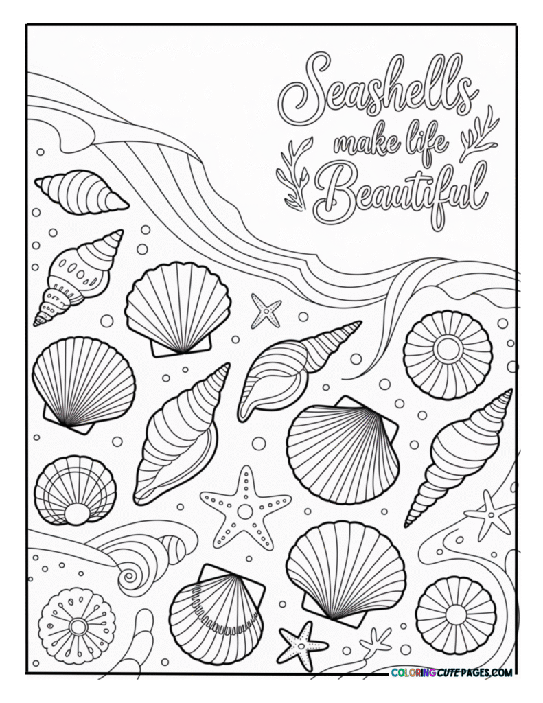 Seashells with the words Seashells Make Life Beautiful