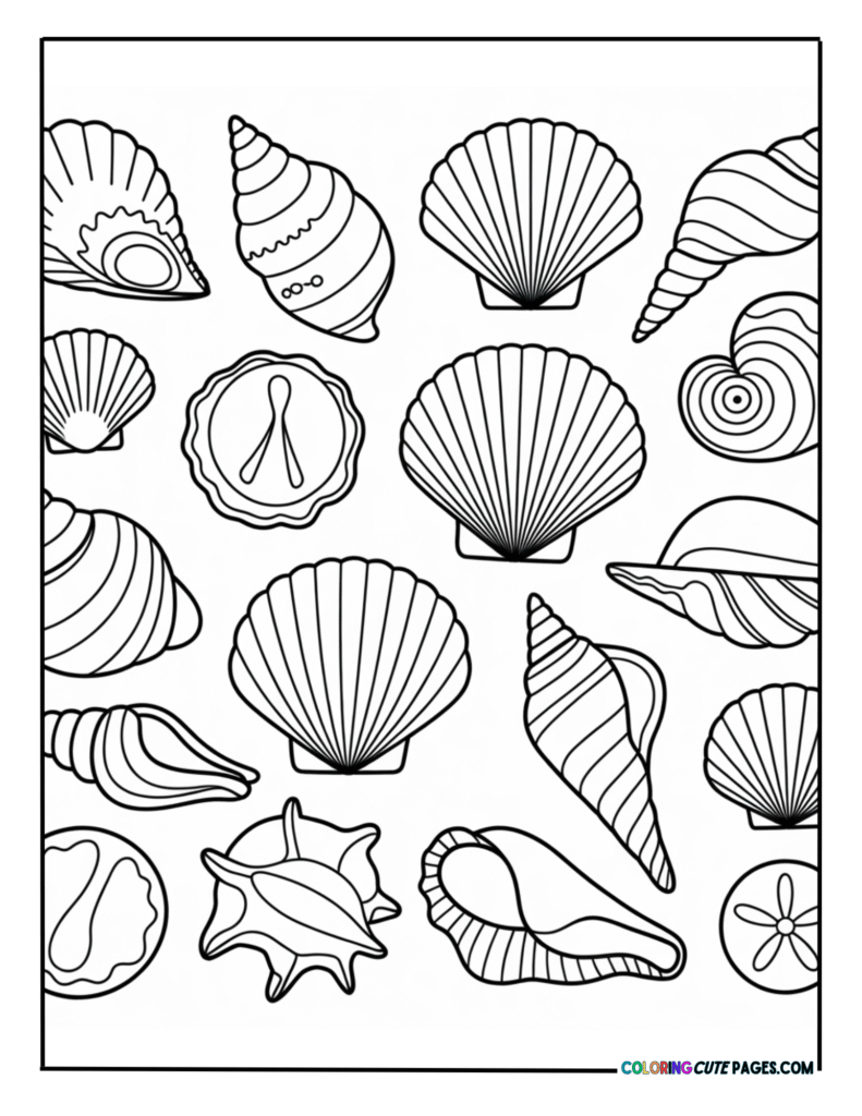 Collection of different seashells arranged together
