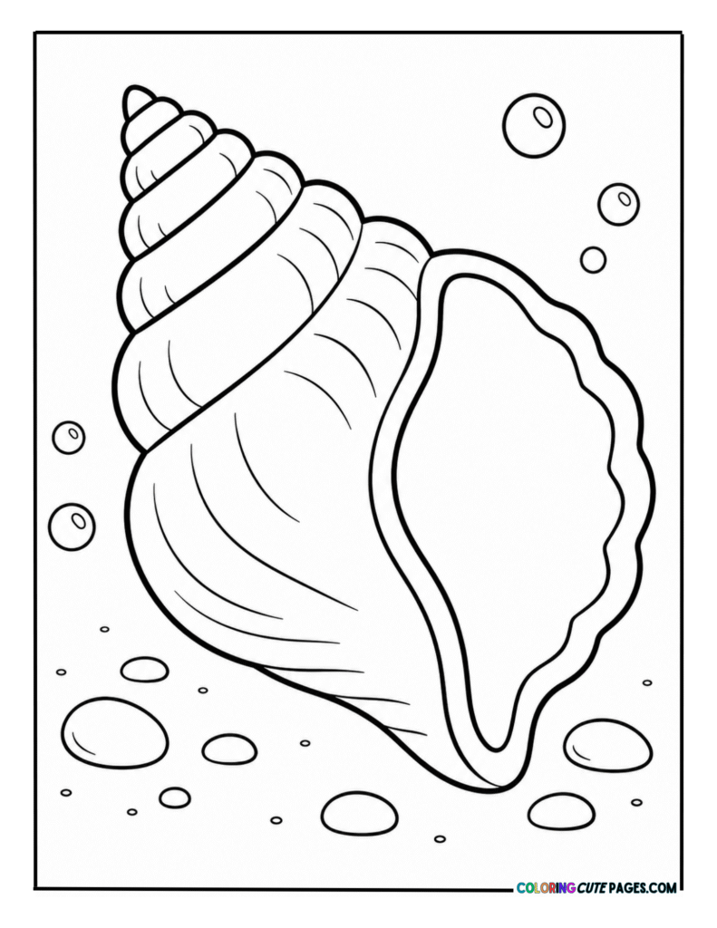 Large spiral seashell with bubbles on the ocean floor